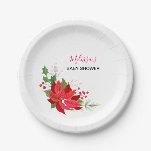レッドポインセテつるィアのオーナメント ペーパープレート (正面)
