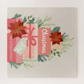 レッドポインセティアクリステマジョイカスタムファミリー名 ジグソーパズル (横)