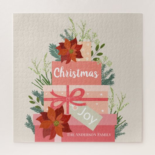 レッドポインセティアクリステマジョイカスタムファミリー名 ジグソーパズル (縦)