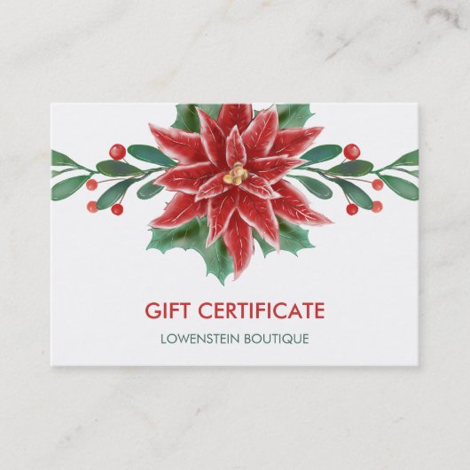 レッドポインセティアクリスマスクリスマスギフト券 割引カード (正面)
