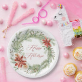 レッドポインセティアクリスマスグリーンリーリース ペーパープレート (パーティー)