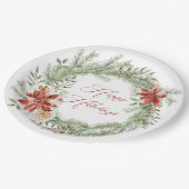 レッドポインセティアクリスマスグリーンリーリース ペーパープレート (アングル)