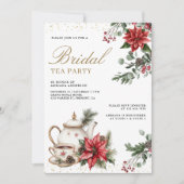レッドポインセティアクリスマスティーパーティーブライダルシャワー 招待状 (正面)