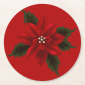レッドポインセティアクリスマスパーティー ラウンドペーパーコースター (正面)