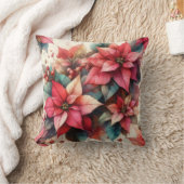 レッドポインセティアクリスマスホリデーウィンターフローラ クッション (ブランケット)