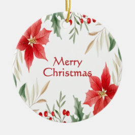 レッドポインセティアクリスマスホリデーオーナメント セラミックオーナメント