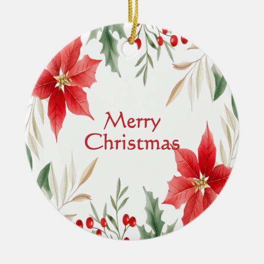 レッドポインセティアクリスマスホリデーオーナメント セラミックオーナメント (正面)
