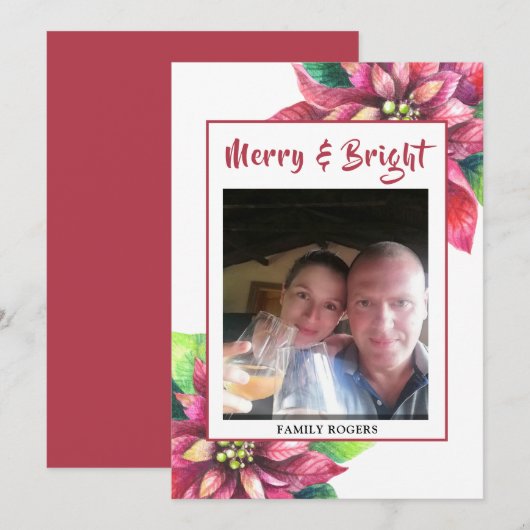 レッドポインセティアクリスマスホリデーカード シーズンカード (正面/裏面)