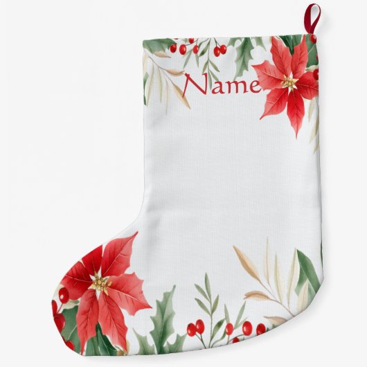 レッドポインセティアクリスマスホリデーストッキング ラージクリスマスストッキング (裏面)