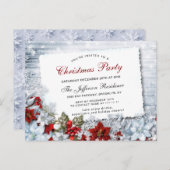 レッドポインセティアクリスマスホリデーパーティー招待状 ポストカード (正面/裏面)