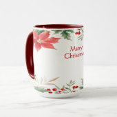 レッドポインセティアクリスマスホリデーマグカップ マグカップ (正面左)