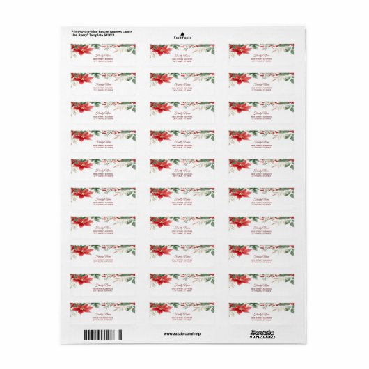 レッドポインセティアクリスマスホリデー差出人住所 ラベル (フルシート)