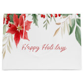 レッドポインセティアクリスマスホリデー抱き枕 ラージペーパーバッグ (正面)