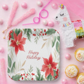 レッドポインセティアクリスマスホリデー紙プレート ペーパープレート (パーティー)