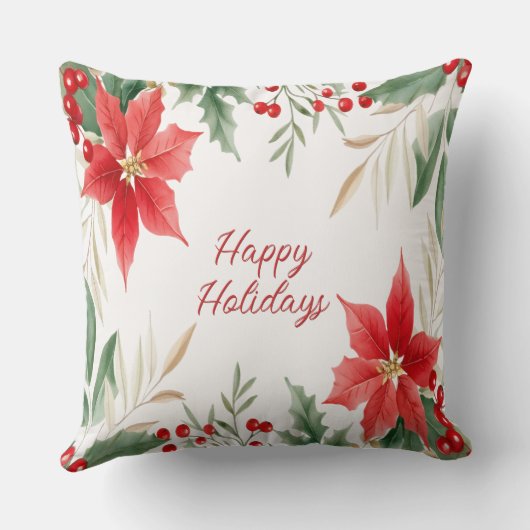 レッドポインセティアクリスマスホリデー装飾用クッション クッション (裏面)
