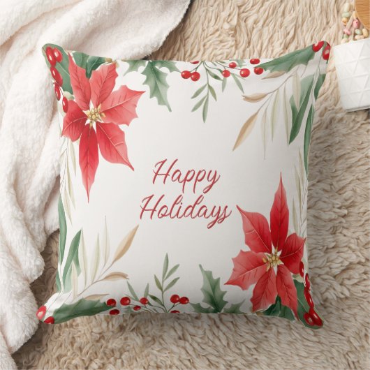 レッドポインセティアクリスマスホリデー装飾用クッション クッション (ブランケット)