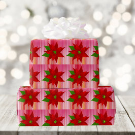 レッドポインセティアクリスマスラップ紙 ラッピングペーパー
