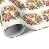 レッドポインセティアコケット金ゴールドボウクリスマス ラッピングペーパー (ロールコーナー)