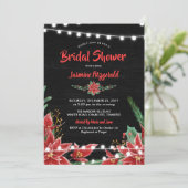 レッドポインセティアシャルクボードクリスマスブライダルシャワー 招待状 (スタンド正面)