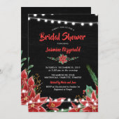 レッドポインセティアシャルクボードクリスマスブライダルシャワー 招待状 (正面/裏面)