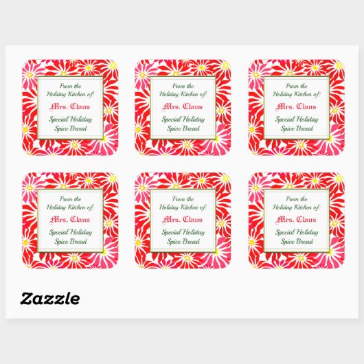 レッドポインセティアスのホリデーキッチンベーキングシール スクエアシール (シート)