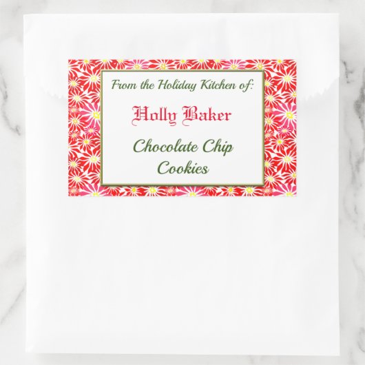 レッドポインセティアスのホリデーキッチンベーキングシール 長方形シール (バッグ)