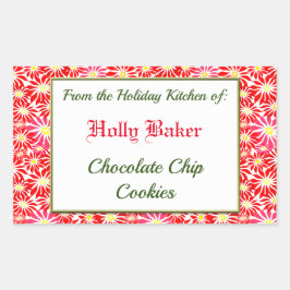 レッドポインセティアスのホリデーキッチンベーキングシール 長方形シール