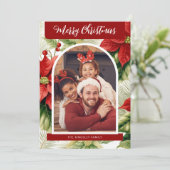 レッドポインセティアスのメリークリスマスパーソナライズされた写真 シーズンカード (スタンド正面)