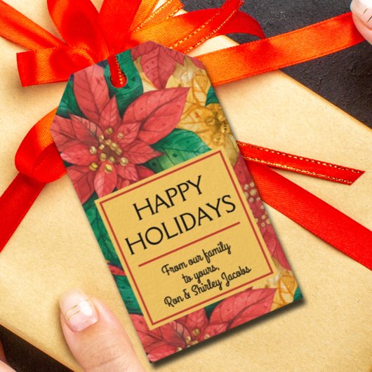 レッドポインセティアスクリスマスフローラ ギフトタグ