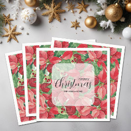 レッドポインセティアスクリスマス スタンダードカクテルナプキン