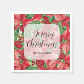 レッドポインセティアスクリスマス スタンダードカクテルナプキン (正面)