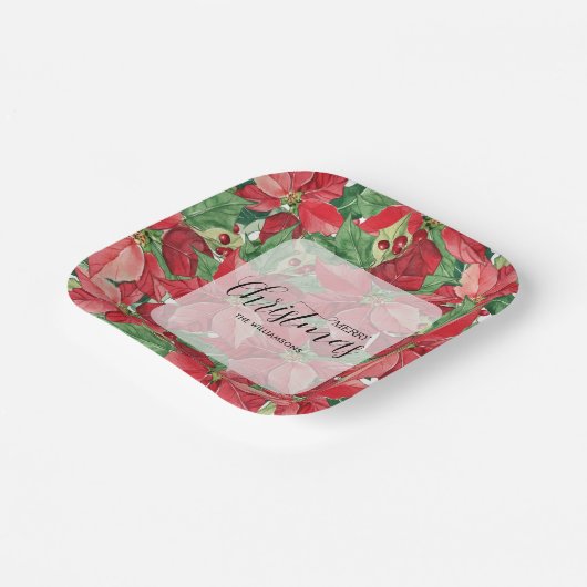 レッドポインセティアスクリスマス ペーパープレート (傾斜あり)