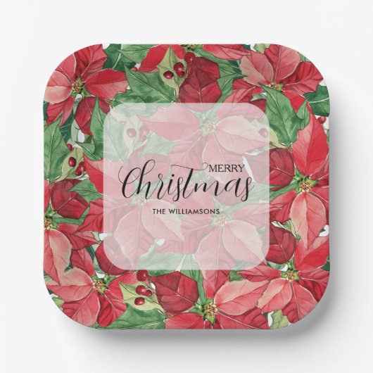 レッドポインセティアスクリスマス ペーパープレート (正面)