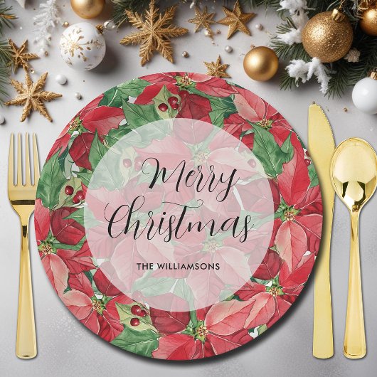 レッドポインセティアスクリスマス ペーパープレート