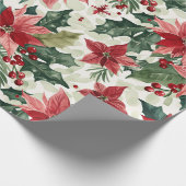 レッドポインセティアスクリスマス ラッピングペーパー (角)