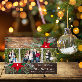 レッドポインセティアスダークウッドメリークリスマスカード 招待状