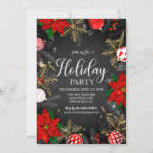 レッドポインセティアスノーフレークオーナメントズホリデー 招待状 (正面)