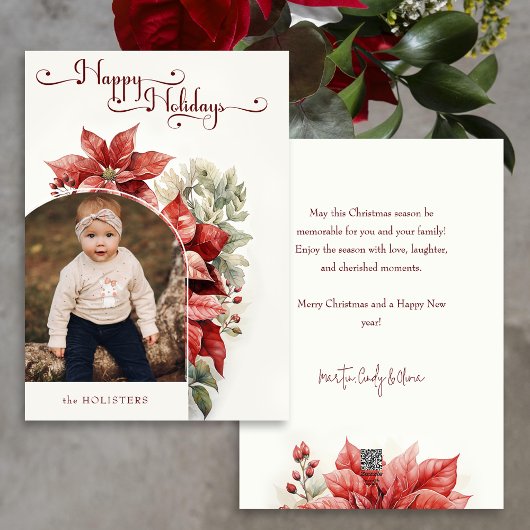 レッドポインセティアスハッピーホリデーズスクリプトアーチフォト シーズンカード