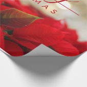 レッドポインセティアスフォトメリークリスマスタイポグラフィ ラッピングペーパー (角)