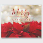 レッドポインセティアスフォトメリークリスマスタイポグラフィ ラッピングペーパー (フラット)