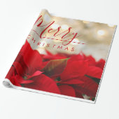 レッドポインセティアスフォトメリークリスマスタイポグラフィ ラッピングペーパー (アンロールド)