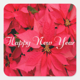 レッドポインセティアスフラワーズフローラハッピーニューイヤー スクエアシール