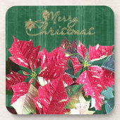 レッドポインセティアスメリークリスマスコースターセット(6) コースター (正面)