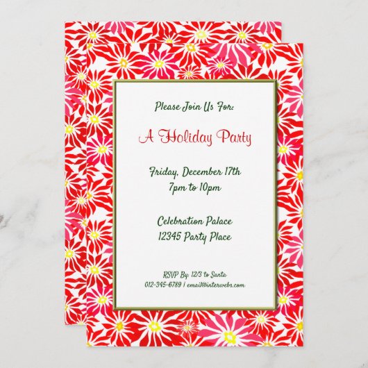 レッドポインセティアス編集可能ホリデイ5x7招待状 招待状 (正面/裏面)
