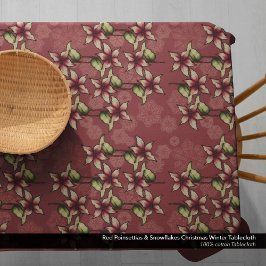 レッドポインセティアス&スノーフレークスクリスマスウィンター テーブルクロス