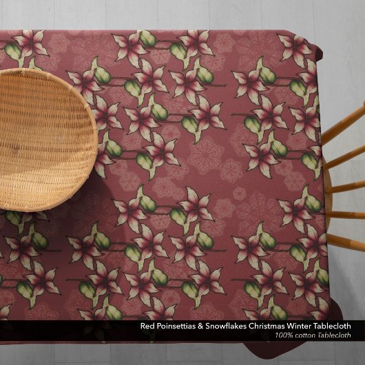 レッドポインセティアス&スノーフレークスクリスマスウィンター テーブルクロス