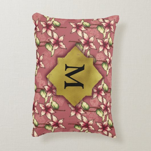 レッドポインセティアス&スノーフレークChristmas Monogram アクセントクッション (裏面(縦))