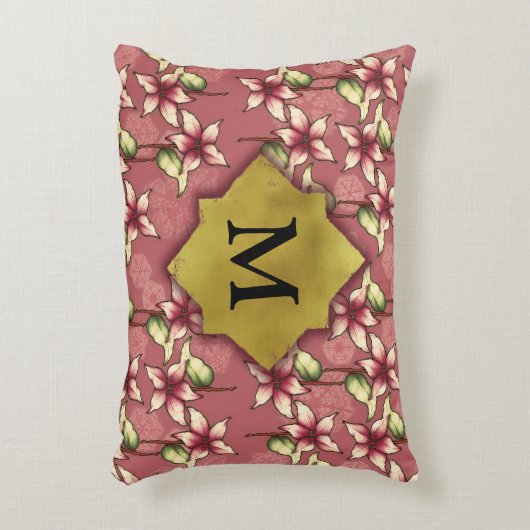 レッドポインセティアス&スノーフレークChristmas Monogram アクセントクッション (正面(垂直))