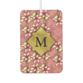 レッドポインセティアス&スノーフレークChristmas Monogram カーエアーフレッシュナー