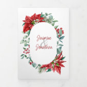 レッドポインセティアス、ホリー、ベリー結婚・クリスマス 三つ折り招待状 (カバー)